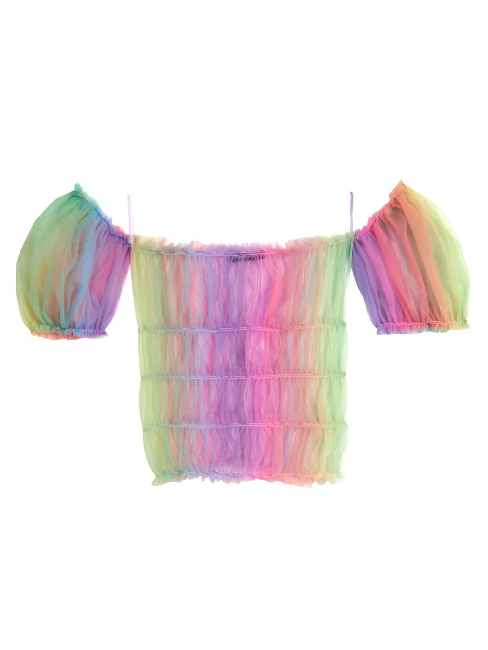 Lirika Matpshi Off-Shoulder Rainbow Mesh Top - Pastel Multi